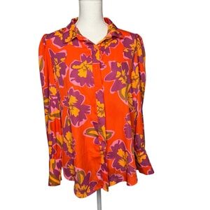 NWOT Tops Button Down Shirts Print long sleeve‎ Blouses Orange & purple Large